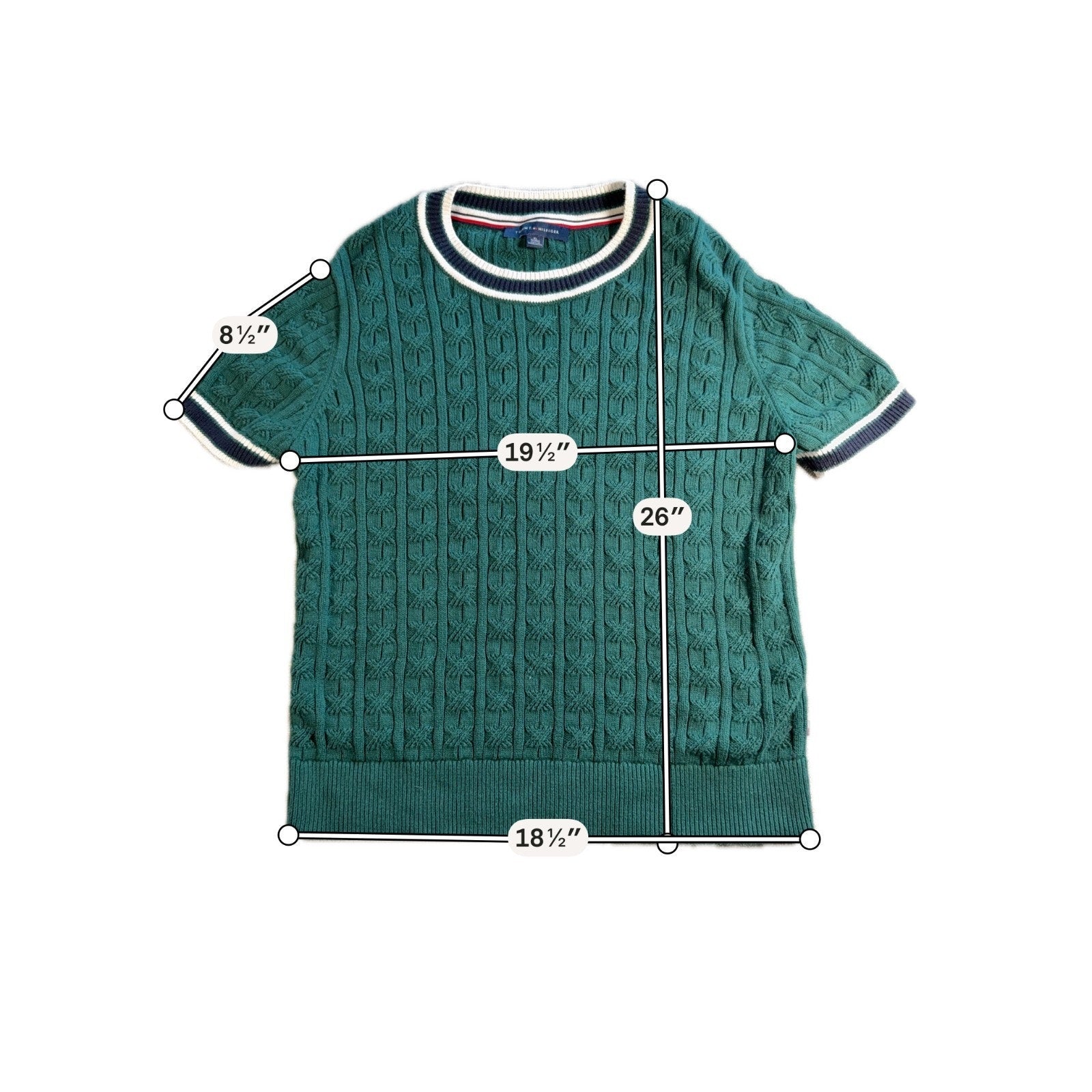 Tommy Hilfiger Cable Knit Sweater Shirt Mens XL Green Short Sleeve Cotton Preppy