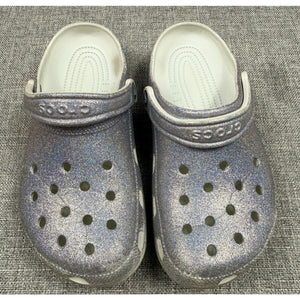 Crocs Classic Glitter Clogs Silver M6 W8 Iridescent Sparkle 205942