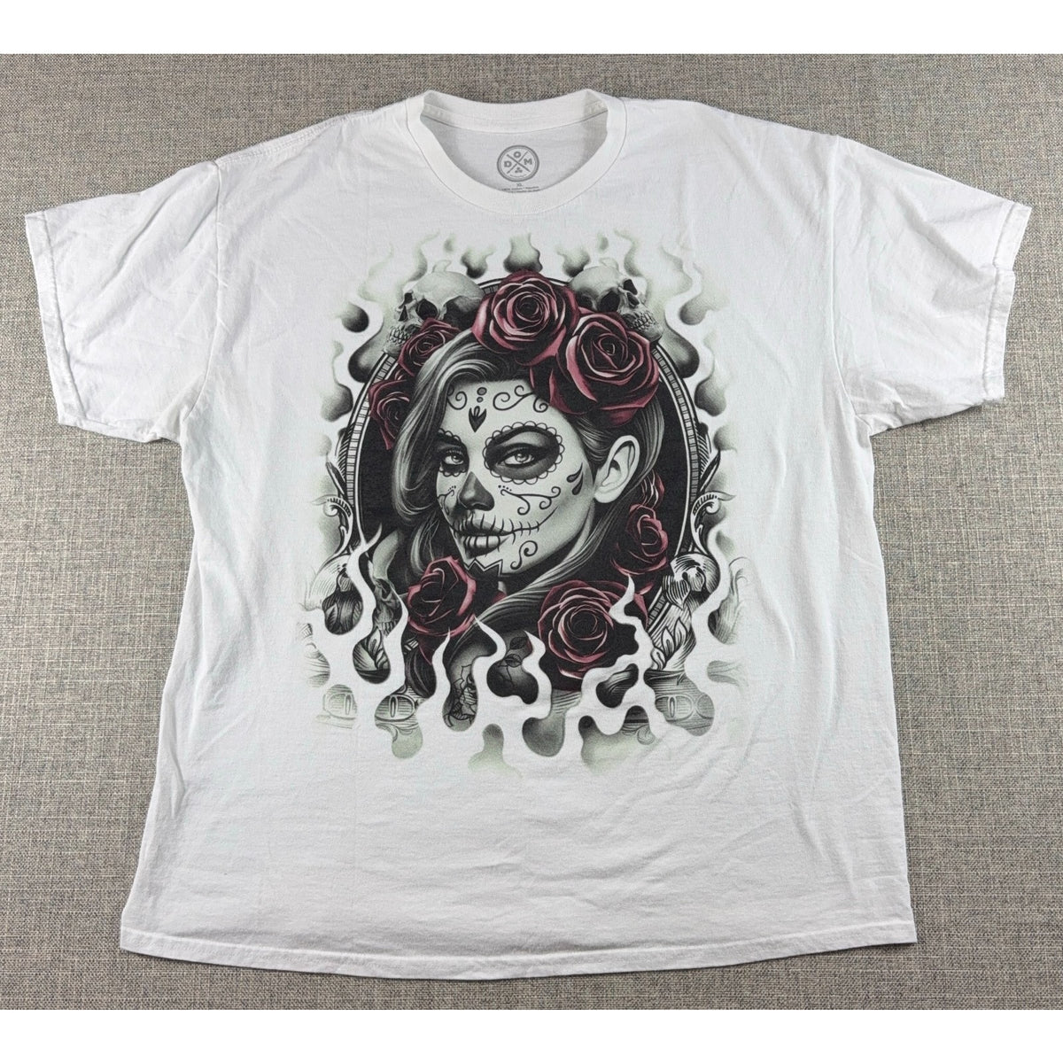 Sugar Skull Woman Roses Graphic T Shirt Men XL White Day of the Dead Gothic
