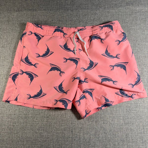 Chubbies Nautical by Nature Swim Trunks Mens Medium Pink Marlin Fish 5” Inseam