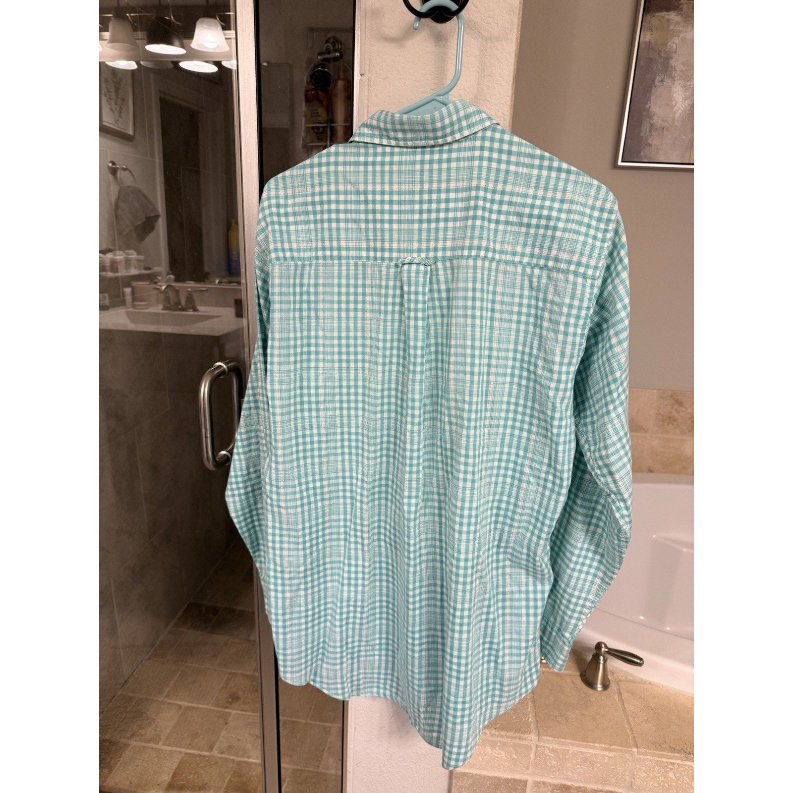 Chaps Ralph Lauren Button Down Shirt Mens Medium Green Check Plaid Cotton Casual