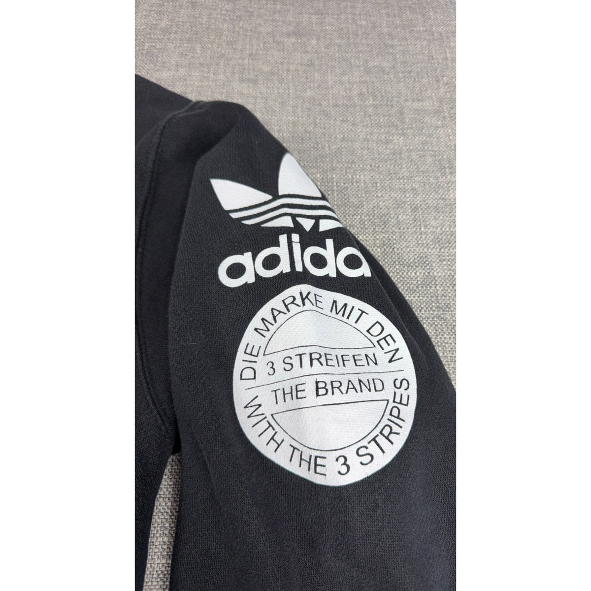 Adidas Originals Hoodie Mens M Black Trefoil 3 Stripes Sleeve Graphic Pullover