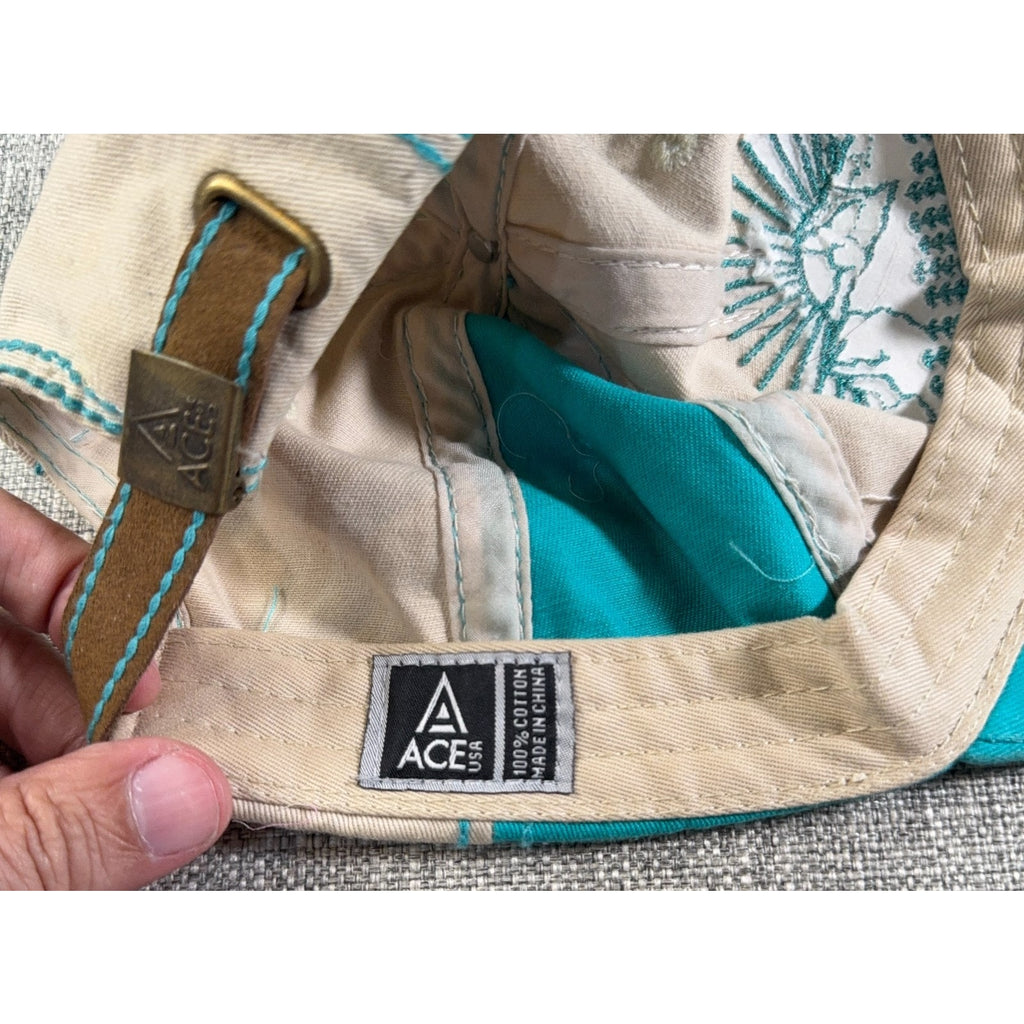 ACE USA Ouray Colorado Hat Distressed Strapback Cap Turquoise Tan Mountain