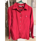 Chico’s Design Red Linen Blend Button Up Blouse Women’s Size 1 Lightweight Top