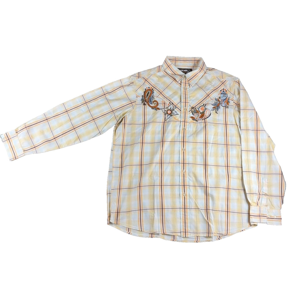 Ecko Unltd Marc Ecko Shirt XXL Plaid Embroidered Y2K Paisley Logo Streetwear