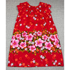 Vintage 60s Ui-Maikai Hawaiian Muumuu Dress Red Hibiscus Cotton L XL