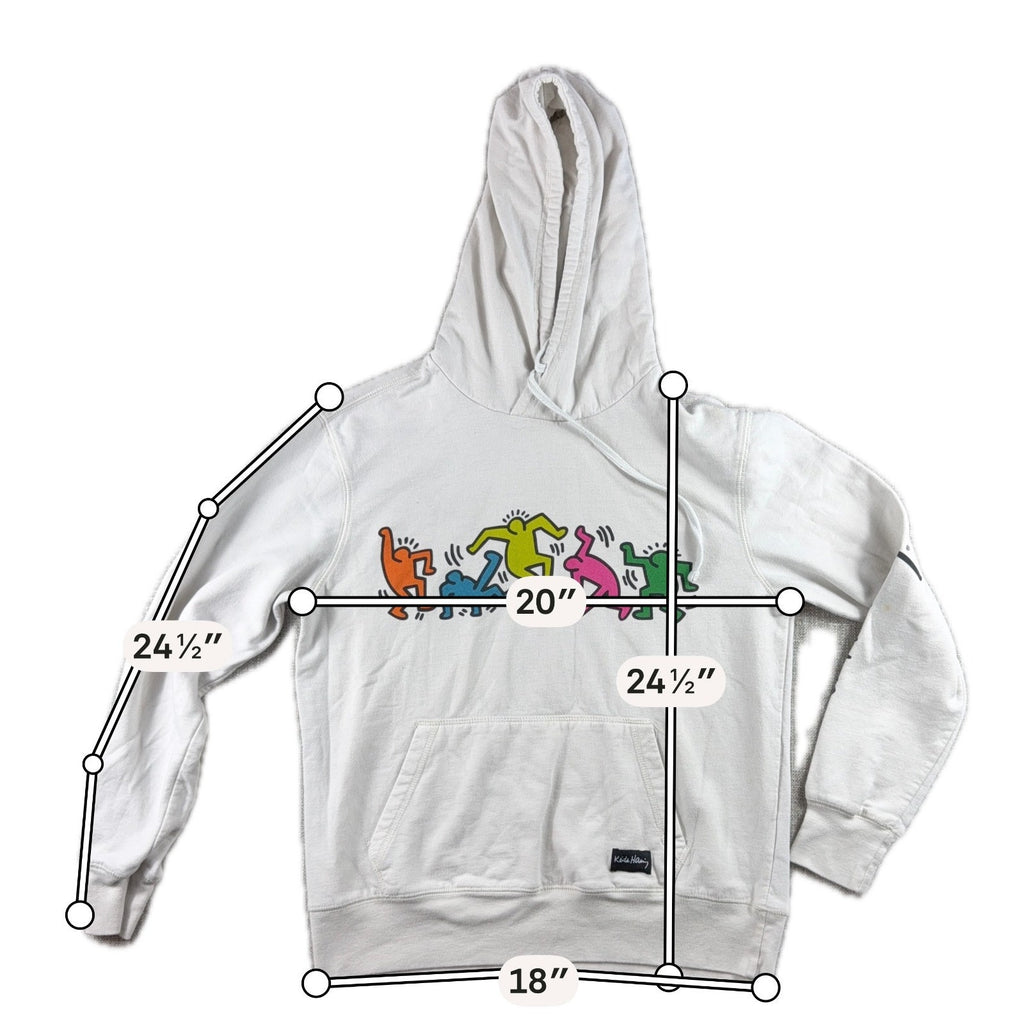 Keith Haring Hoodie Mens S White Dancing Figures Pop Art Pullover Sweatshirt