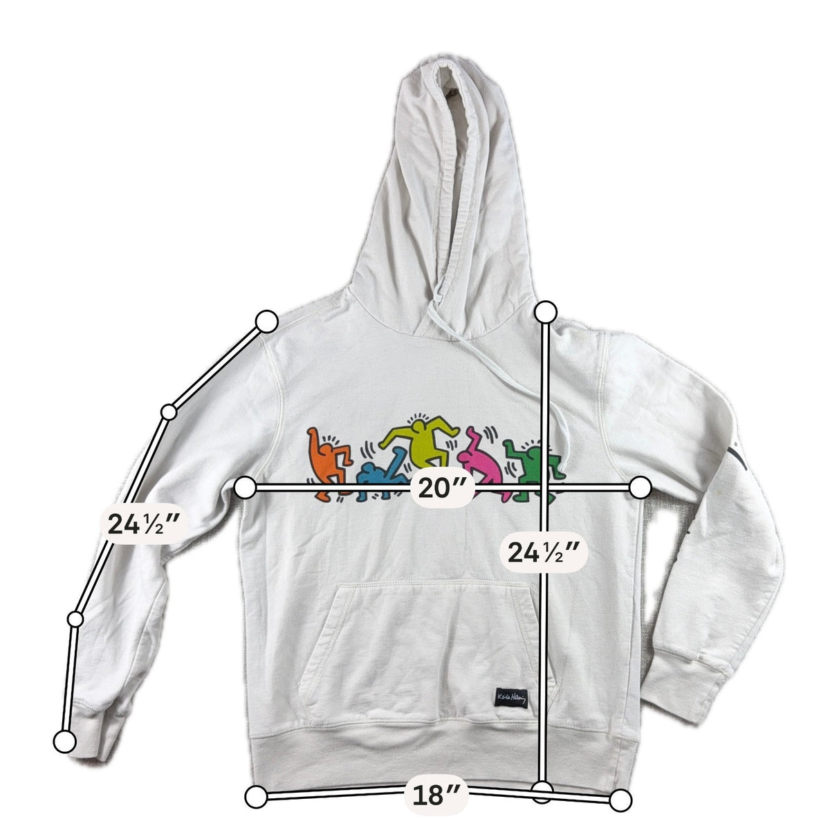 Keith Haring Hoodie Mens S White Dancing Figures Pop Art Pullover Sweatshirt