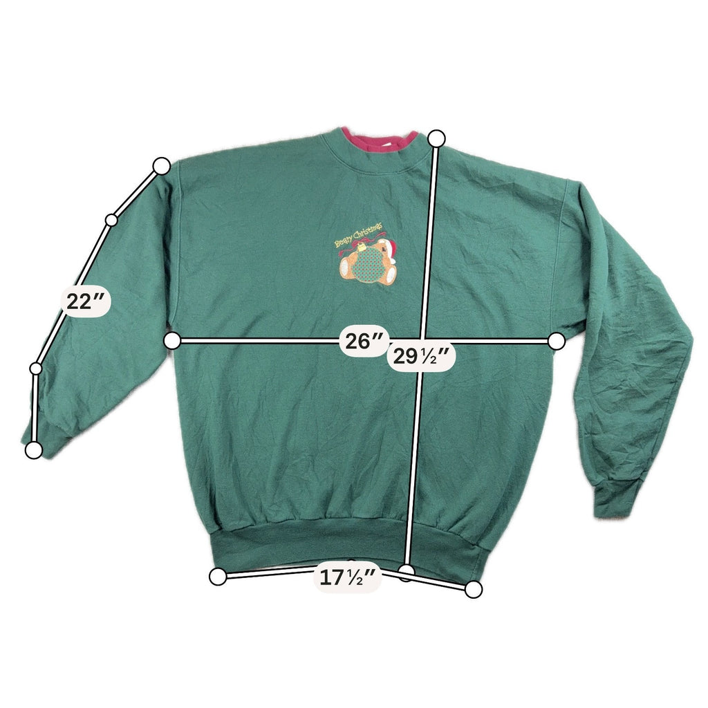 Beary Christmas Teddy Bear Sweatshirt Adult XL Green Embroidered Applique Hanes