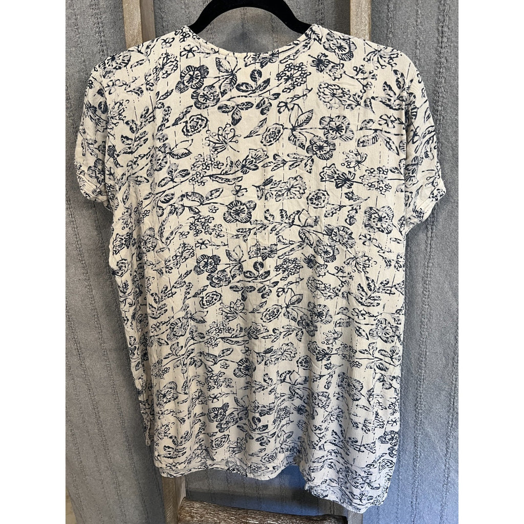 Sweet Dreams Womens 2 Piece Pajama Set Floral Lounge Sleepwear Cream Blue Size L