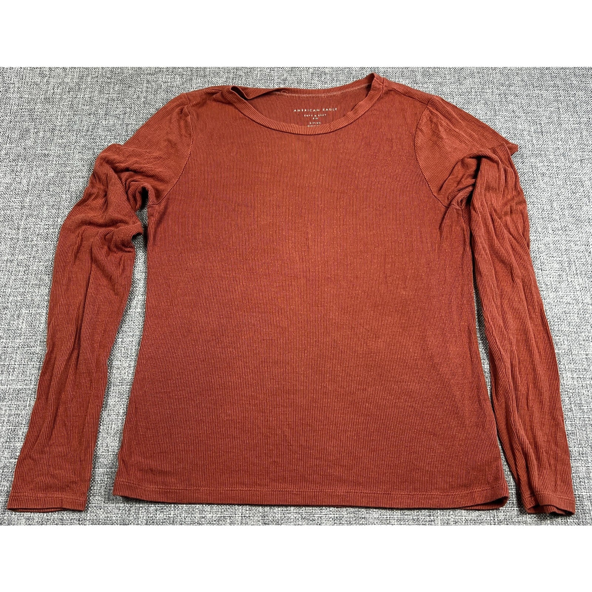 American Eagle Soft & Sexy Ribbed Top Women's S Rust Puff Sleeve Long Sleeve
