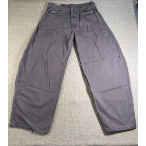 Zara Mens Gray Barrel Leg Jeans 34 Wide Tapered Distressed Frayed Hem