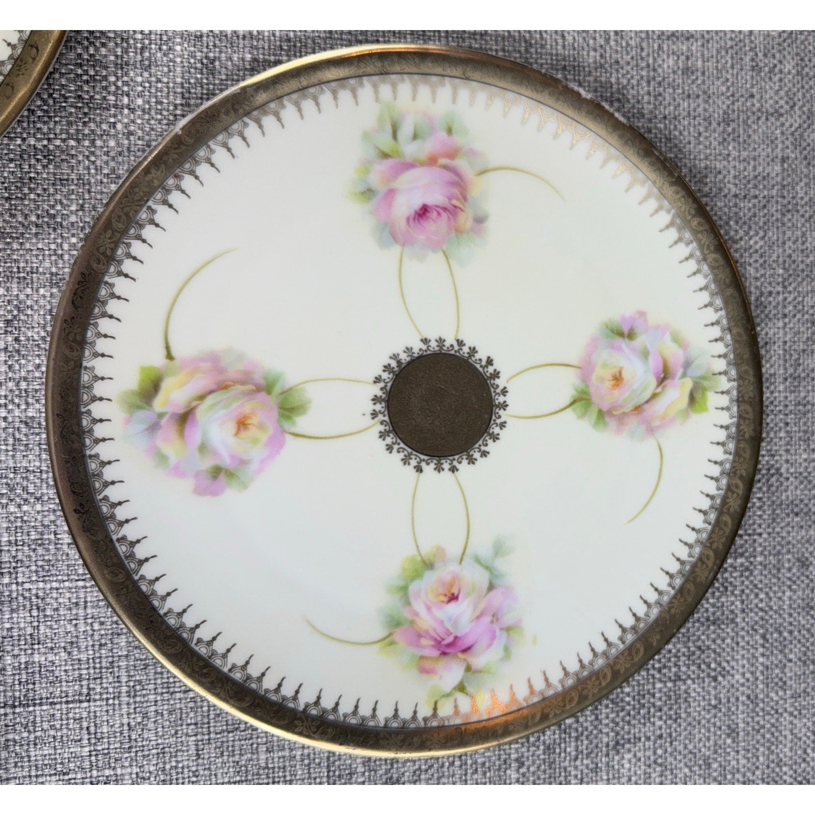 Antique PM Moschendorf Bavaria Hand Painted Rose Plates Set 6 Gold Rim 1895-1910
