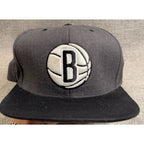 Mitchell & Ness Brooklyn Nets NBA Gray Black B Logo Snapback Hat Cap