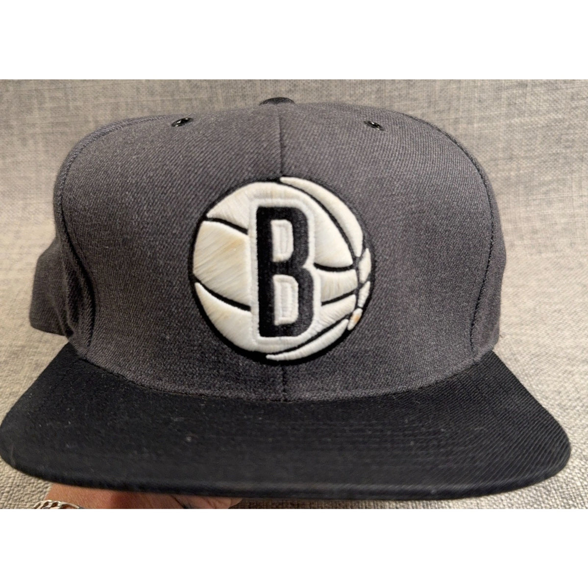 Mitchell & Ness Brooklyn Nets NBA Gray Black B Logo Snapback Hat Cap