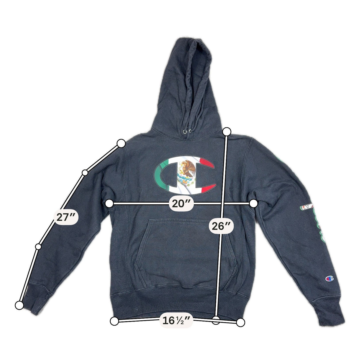 Champion Reverse Weave Mexico Flag Hoodie Mens S Black Sugar Skull Sleeve