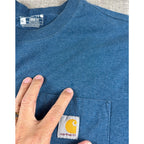 Carhartt K87 Mens XL Loose Fit Pocket T Shirt Blue Heather Workwear Logo