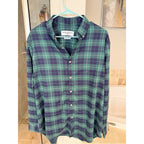 Mizzen+Main Mens M Standard Fit Green Navy Plaid Performance Dress Shirt US Made