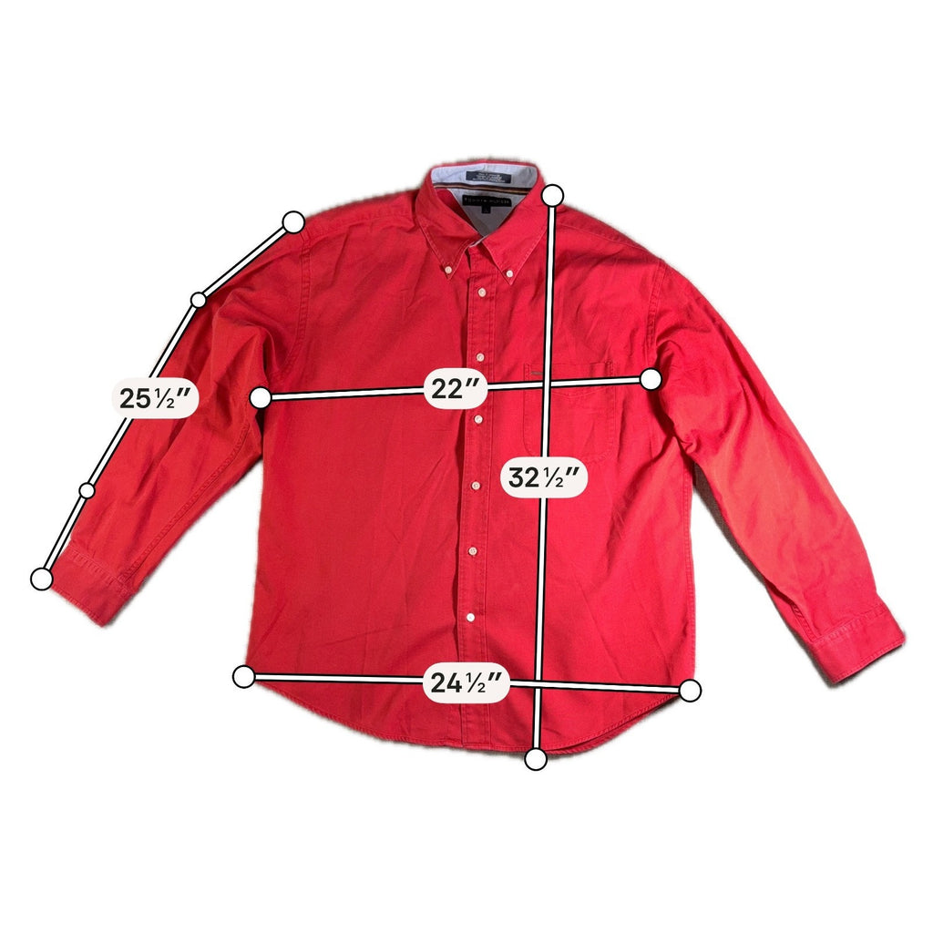 Tommy Hilfiger Shirt Mens Large Red Button Down Crest Logo Y2K 2001 Cotton