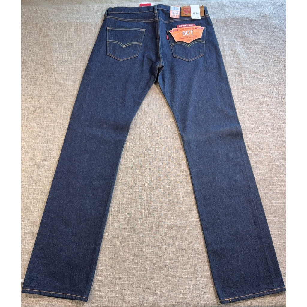 Levi’s 501 Original Fit Stretch Jeans Mens 33x34 NWT Dark Wash Button Fly Straig