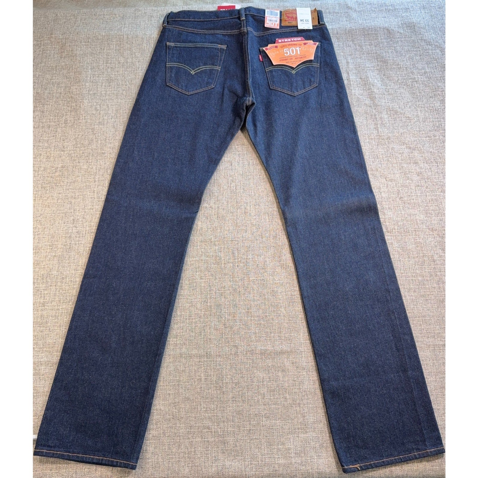 Levi’s 501 Original Fit Stretch Jeans Mens 33x34 NWT Dark Wash Button Fly Straig