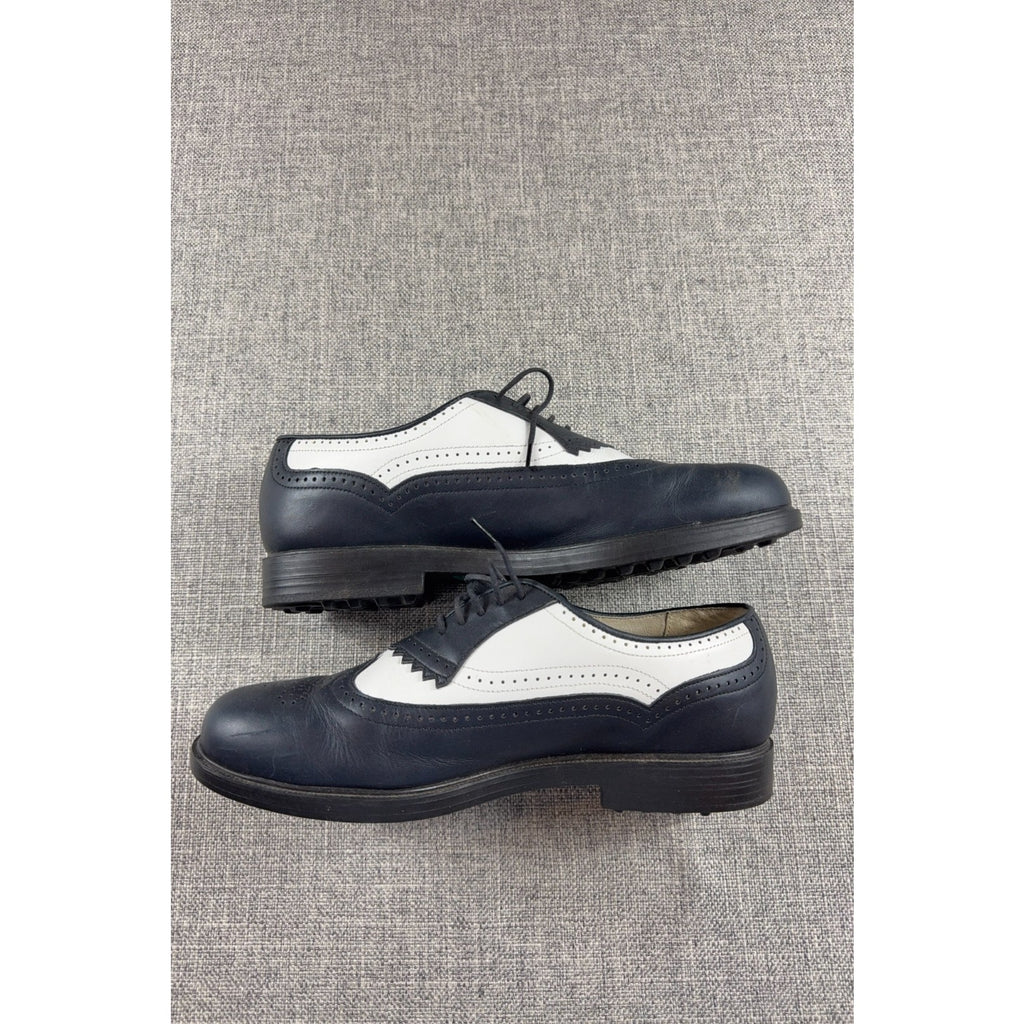 Vintage E-Z Step Golf Shoes 8.5 N Black White Leather Wingtip Made USA Brogue