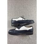 Vintage E-Z Step Golf Shoes 8.5 N Black White Leather Wingtip Made USA Brogue