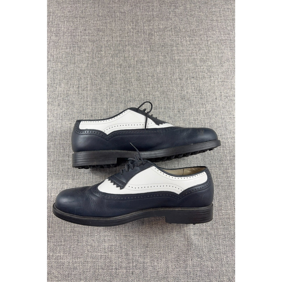 Vintage E-Z Step Golf Shoes 8.5 N Black White Leather Wingtip Made USA Brogue