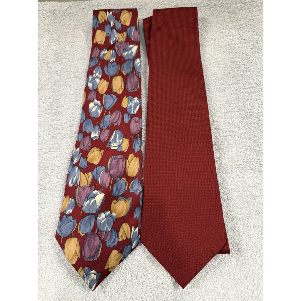 Vintage Men’s Tie Lot Stafford Van Heusen Retro Floral Red Office Neckties