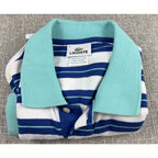 Lacoste Polo Shirt Men M Size 4 Blue White Stripe Aqua Collar Cotton