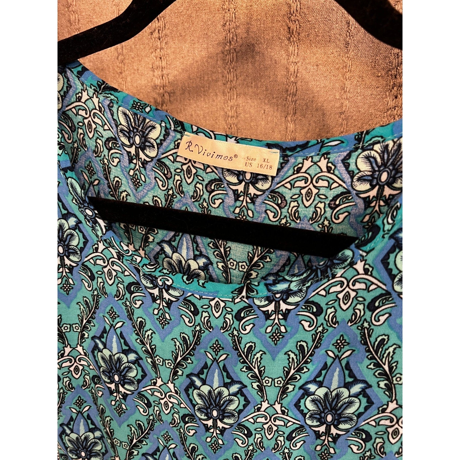 Blue Boho Tunic Peasant Top Blouse R. Vivimos Womens XL 16/18 Floral Paisley