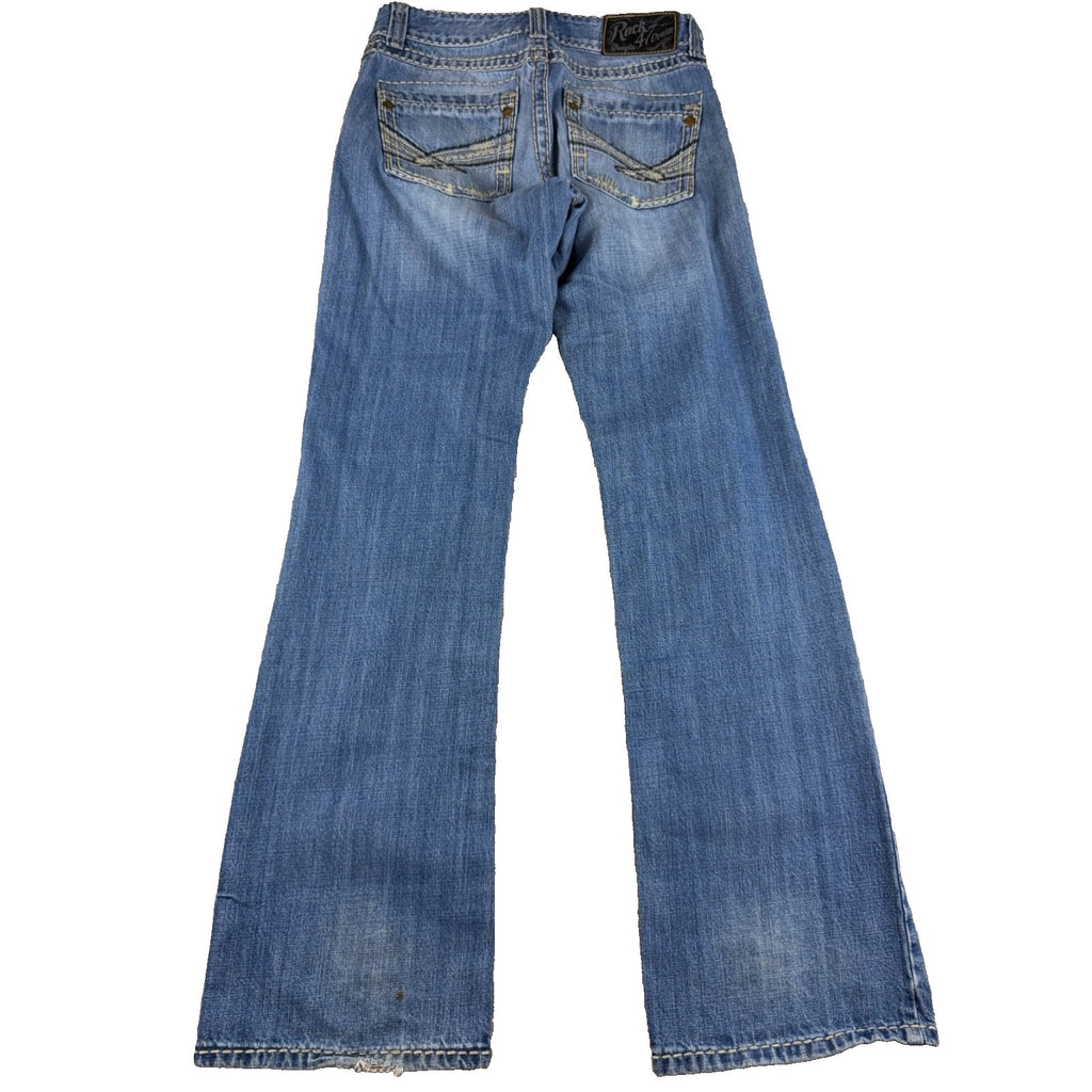 Rock 47 Wrangler Jeans Mens 30x34 Bootcut Y2K Western Thick Stitch Distressed