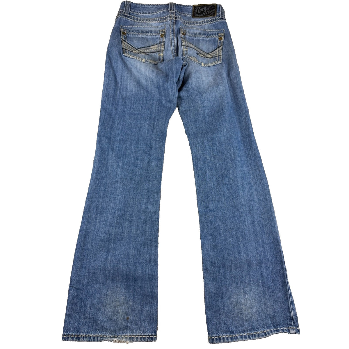 Rock 47 Wrangler Jeans Mens 30x34 Bootcut Y2K Western Thick Stitch Distressed