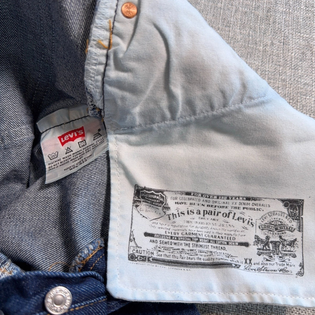 Levi’s 501 Jeans Mens 33x34 Tag 33x31 Actual Blue Button Fly 100% Cotton Denim
