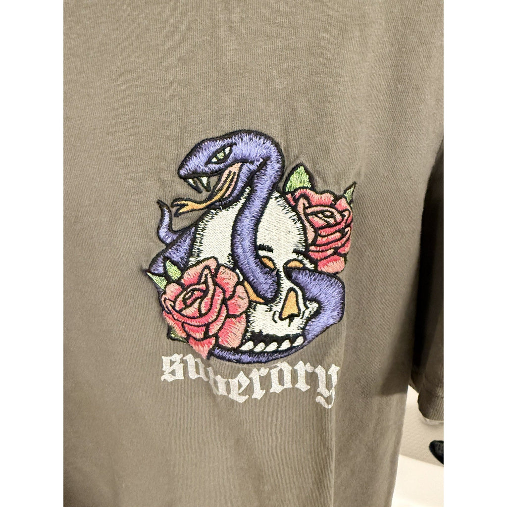 Superdry High Voltage Graphic T Shirt Women’s US 12 EU 44 Snake Skull Roses Tee