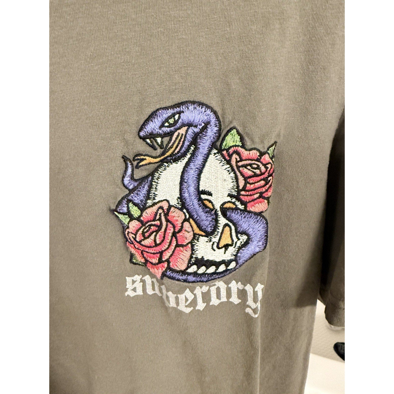 Superdry High Voltage Graphic T Shirt Women’s US 12 EU 44 Snake Skull Roses Tee