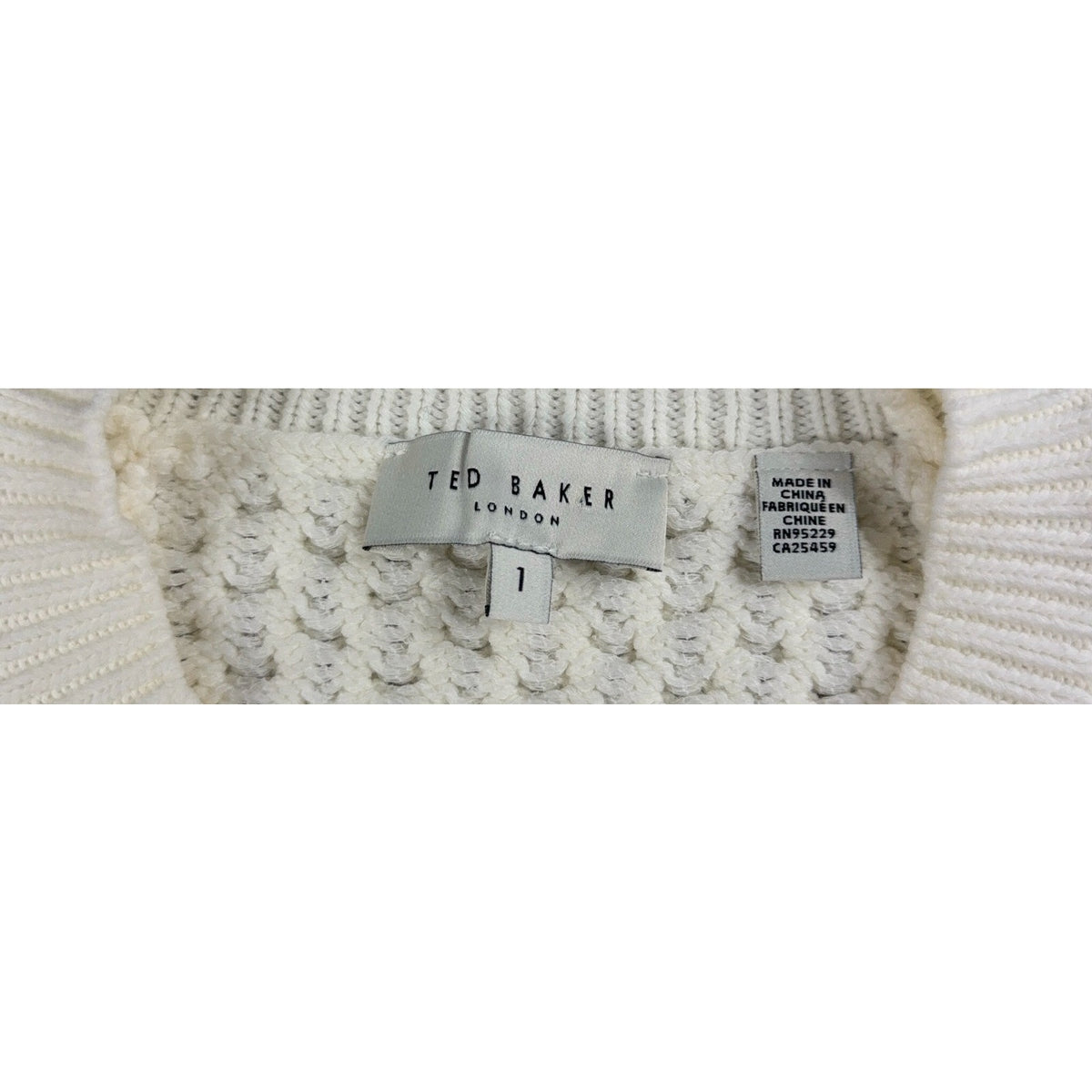 Ted Baker London Sweater Womens 1 US 4 Cream Cable Knit Lace Up Short Sleeve