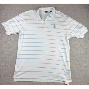 Dunning Golf Polo Shirt Mens XXL White Blue Stripe Stretch Performance SV Logo
