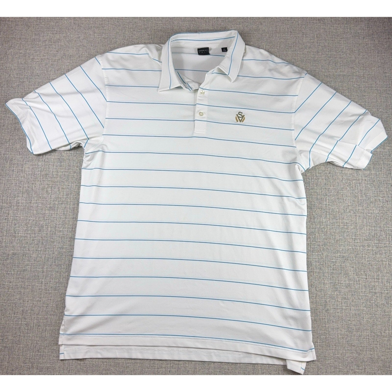 Dunning Golf Polo Shirt Mens XXL White Blue Stripe Stretch Performance SV Logo