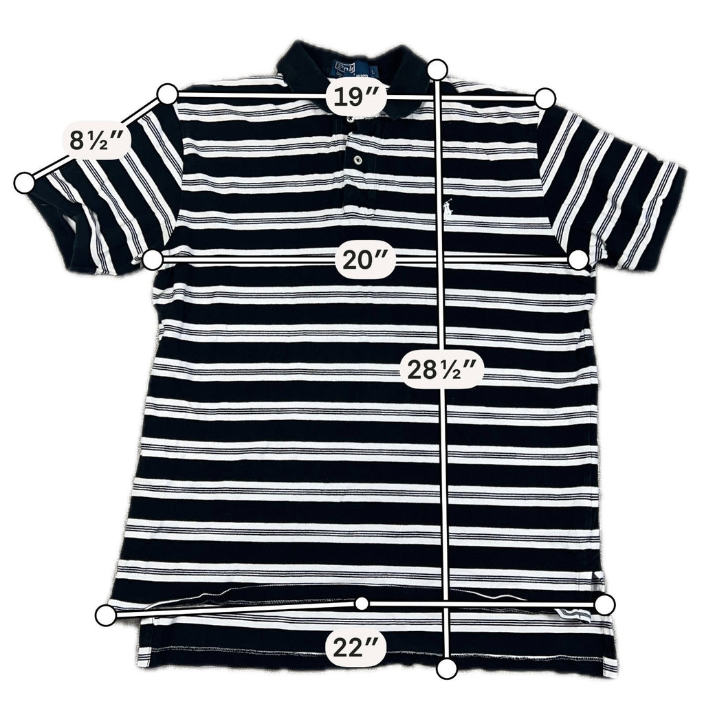 Polo Ralph Lauren Mens Large Polo Shirt Black White Striped Cotton Pony