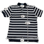 Polo Ralph Lauren Mens Large Polo Shirt Black White Striped Cotton Pony