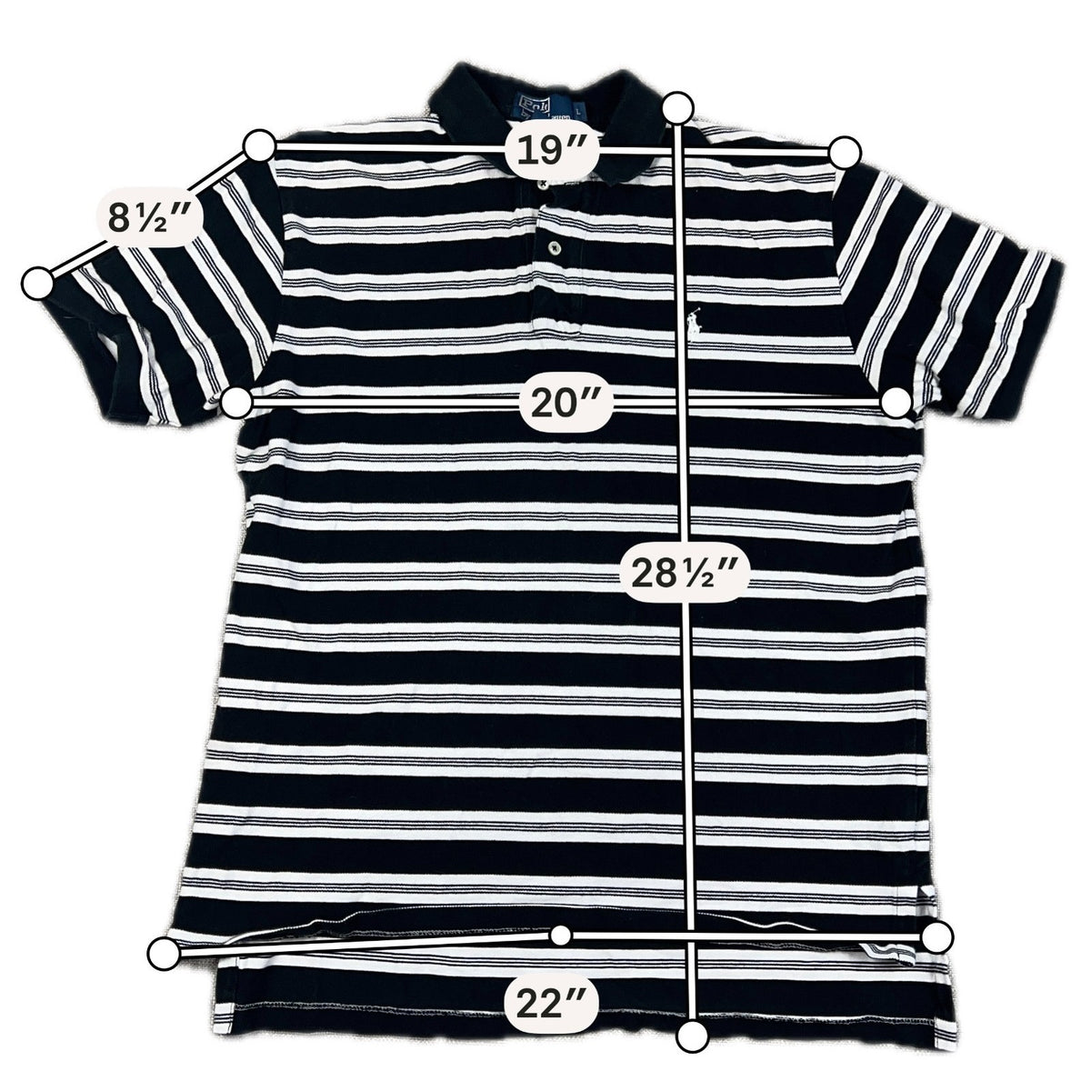 Polo Ralph Lauren Mens Large Polo Shirt Black White Striped Cotton Pony