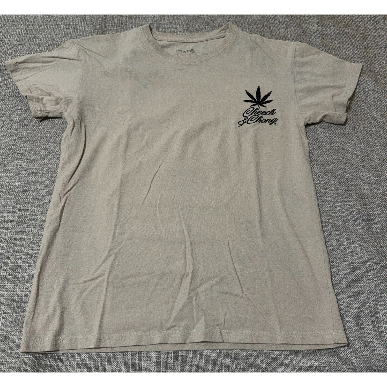 Cheech & Chong T Shirt Mens M Tan Embroidered Weed Leaf Back Graphic