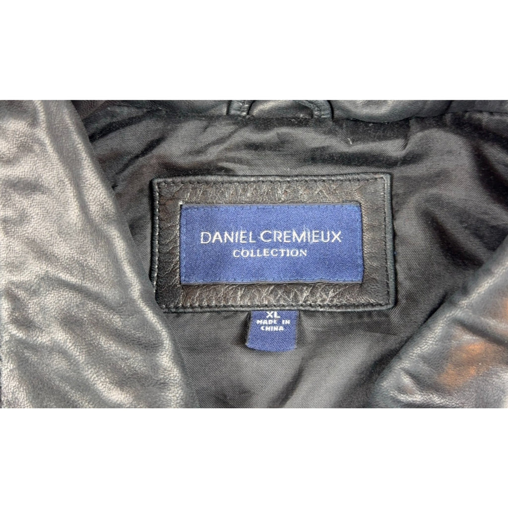 Worn-In Black Lambskin Leather Bomber Jacket Daniel Cremieux XL