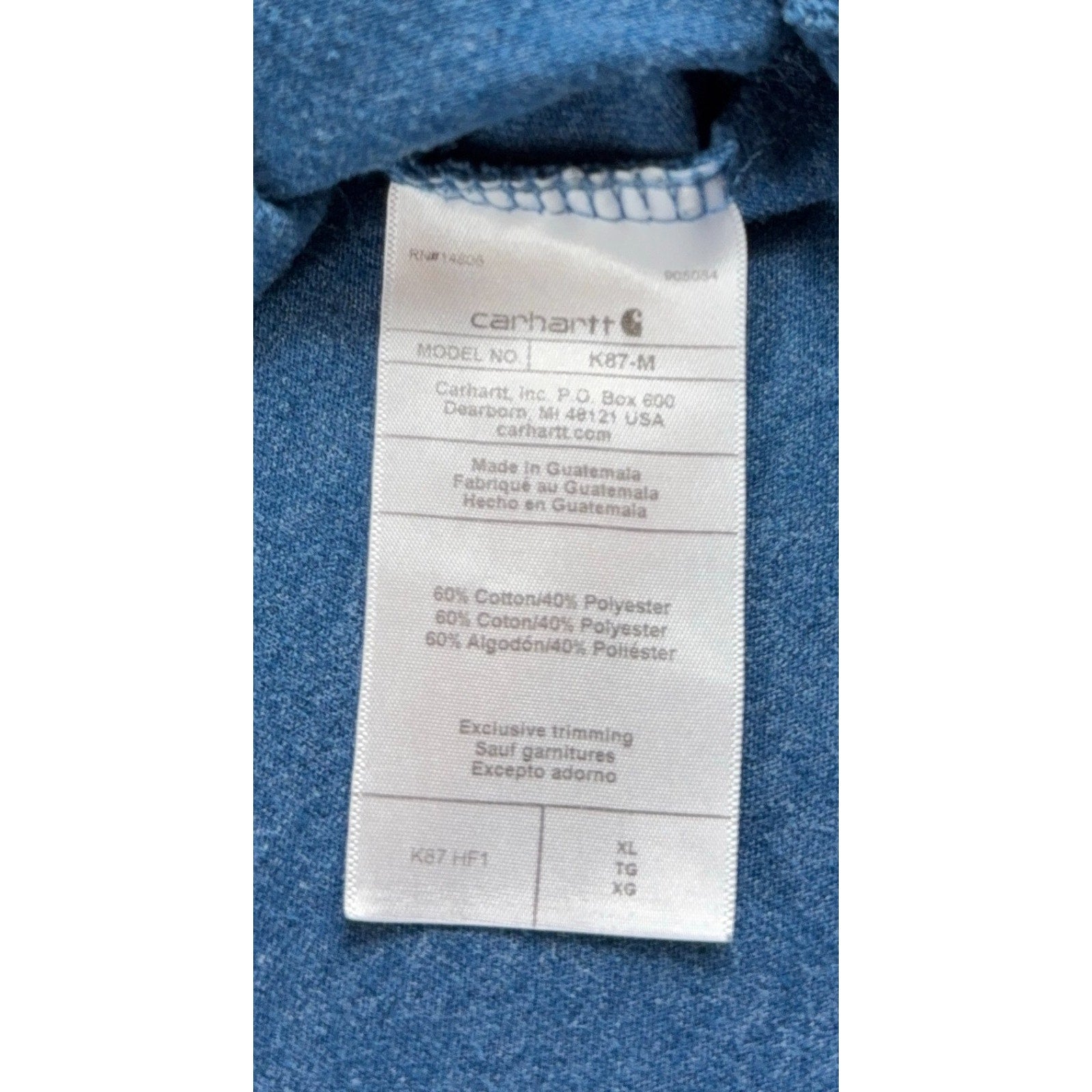 Carhartt K87 Mens XL Loose Fit Pocket T Shirt Blue Heather Workwear Logo
