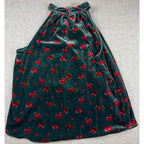 NWT LOFT Women M Green Velvet Floral Halter Top Red Rose Sleeveless Holiday