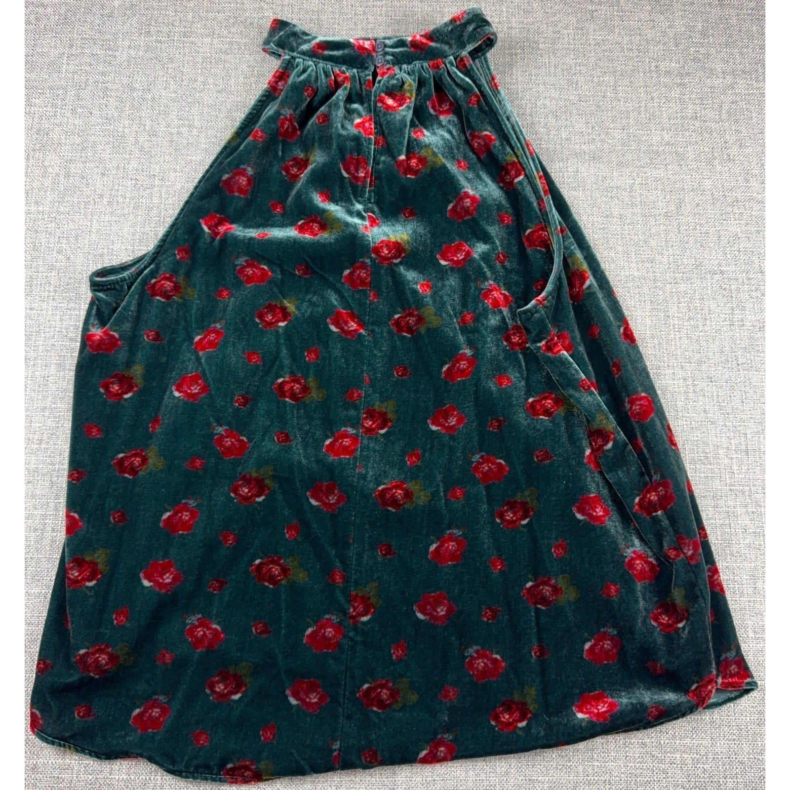 NWT LOFT Women M Green Velvet Floral Halter Top Red Rose Sleeveless Holiday