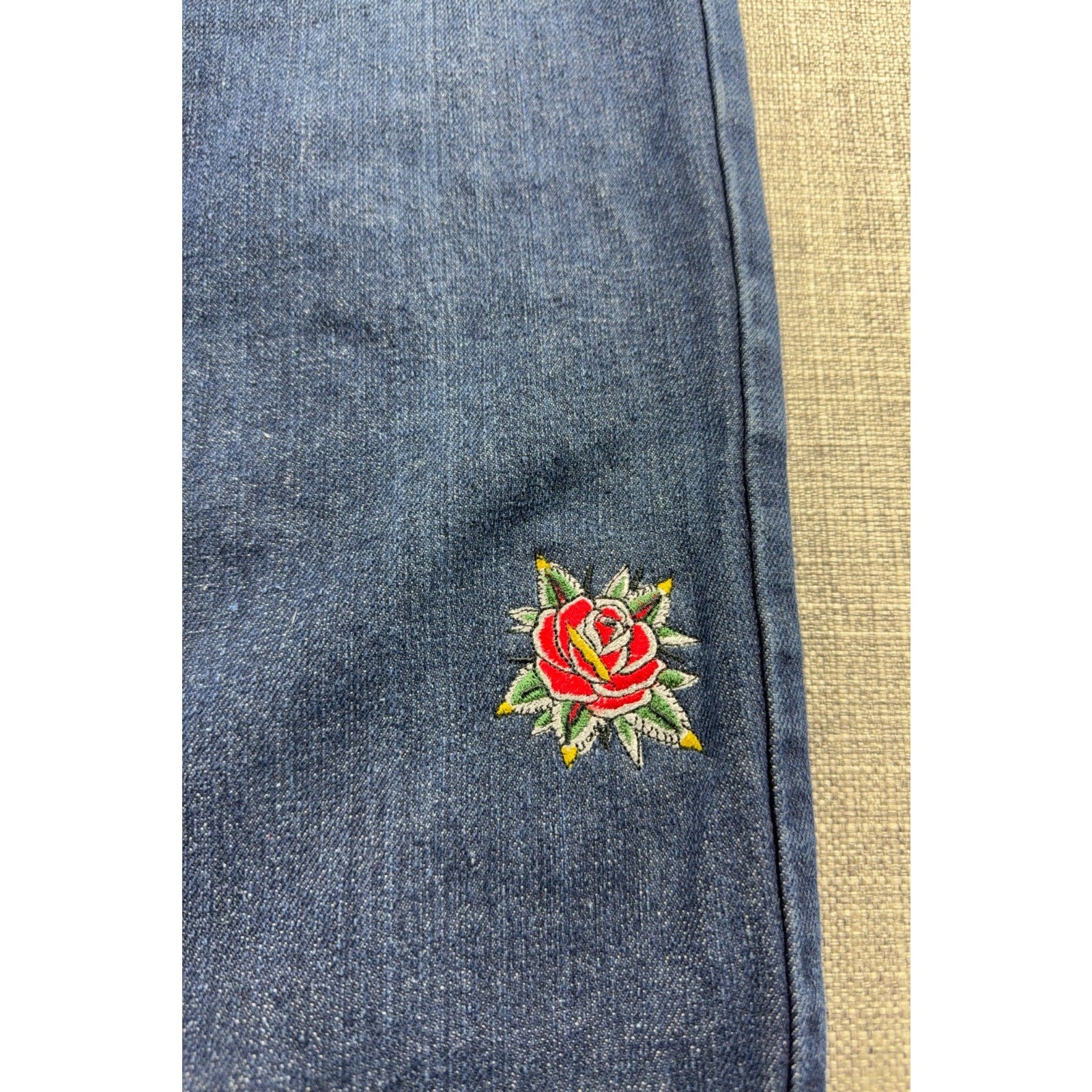 Bare Fox OneColorOneNation Jeans 26 Rose Embroidered Dark Wash Y2K Denim