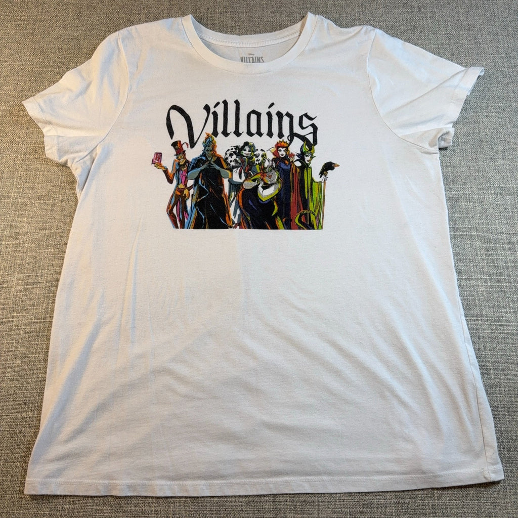 Disney Villains Women's XL White Graphic Tee Maleficent Ursula Cruella Hades