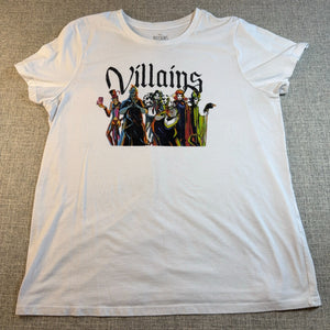 Disney Villains Women's XL White Graphic Tee Maleficent Ursula Cruella Hades